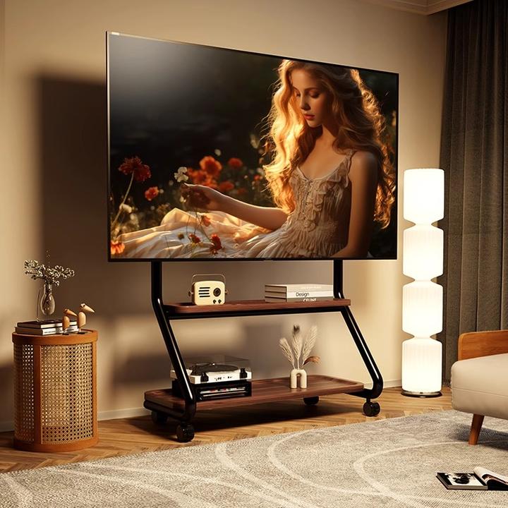 可移动电视机支架75寸落地式带轮推车双子塔北欧艺术支架电视柜