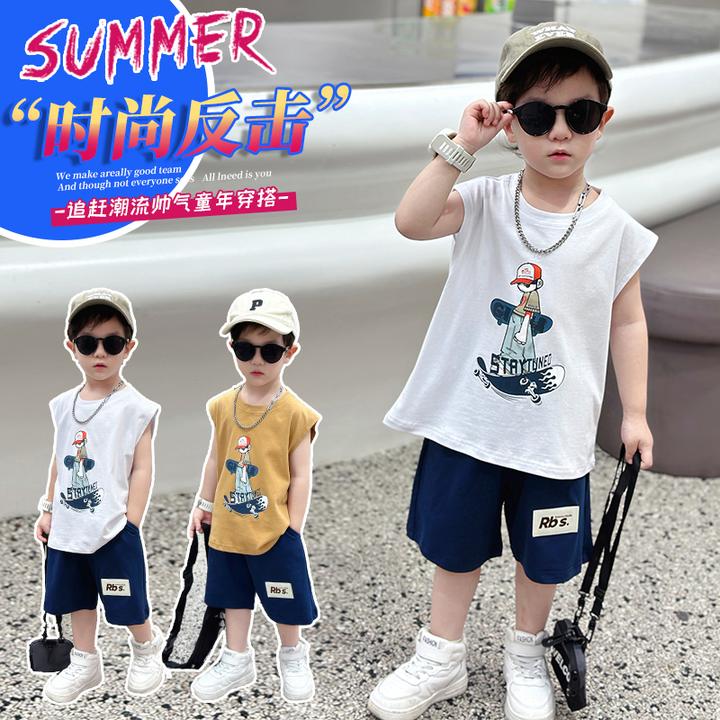 帅宝宝背心套装夏季潮酷25新款薄1-8岁9儿童无袖短裤男童洋气衣服