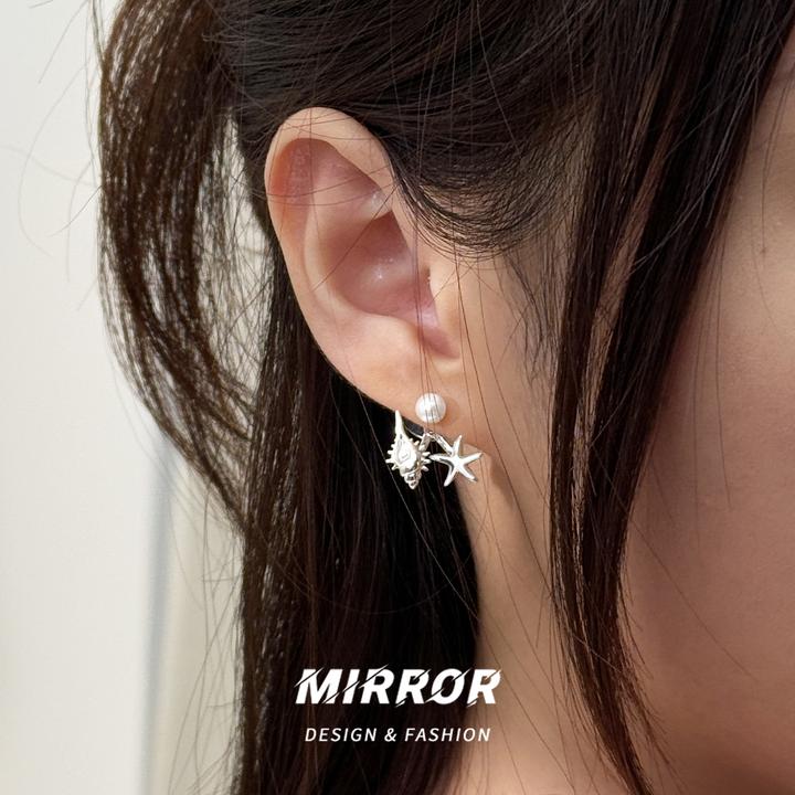 小麋人 925银耳饰 CE9488耳针海螺海星后挂耳钉银针女耳饰2025新