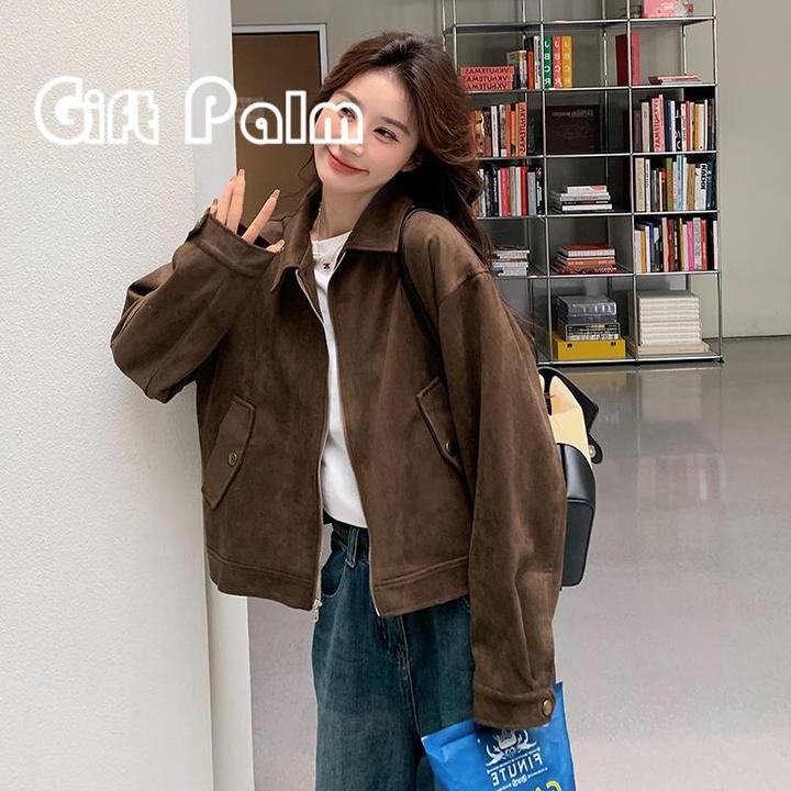 GiftPalm美拉德短款外套女春秋装慵懒chic又酷又飒皮衣宽松夹克