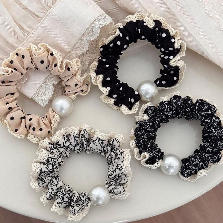 2025新款韩式褶皱花边波点蕾丝珍珠小肠发圈头绳发绳女高弹力皮筋