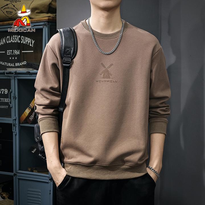 Mexican/稻草人美式复古长袖卫衣男款春季宽松休闲男士圆领套头衫
