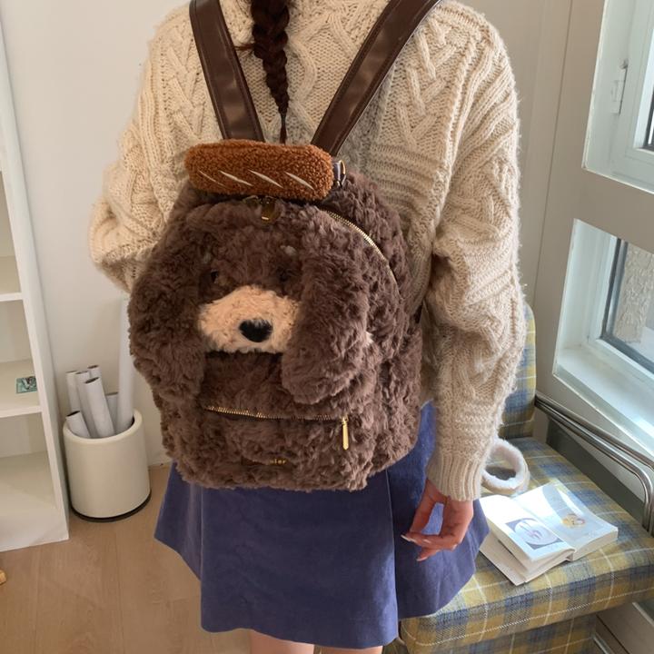 泰迪绒小熊毛绒包包女2025新款秋冬时尚可爱羊羔毛背包休闲双肩包