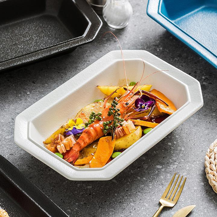 长方形盘子陶瓷高级感轻奢白色深盘西餐餐盘日式餐具家用装菜菜盘