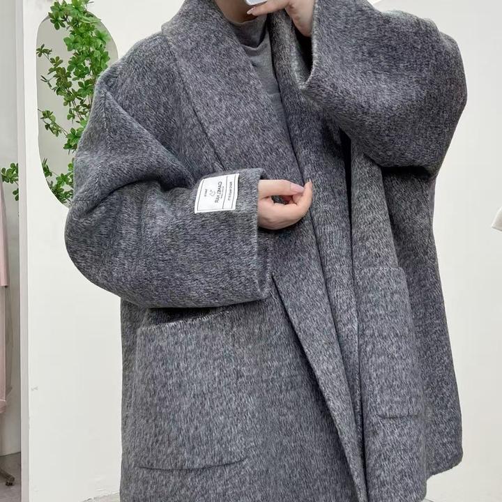 【巴黎午后】2025新高级感慵懒风阔版中长款双面羊毛大衣女青果领