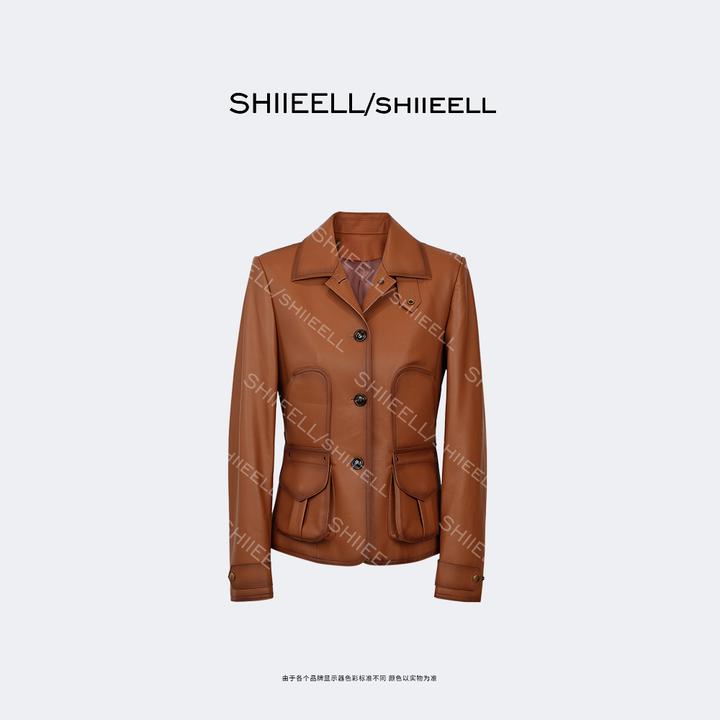 SHIIEELL【琥珀骑士】复古老钱短款外套上衣经典百搭翻领皮衣Z5401