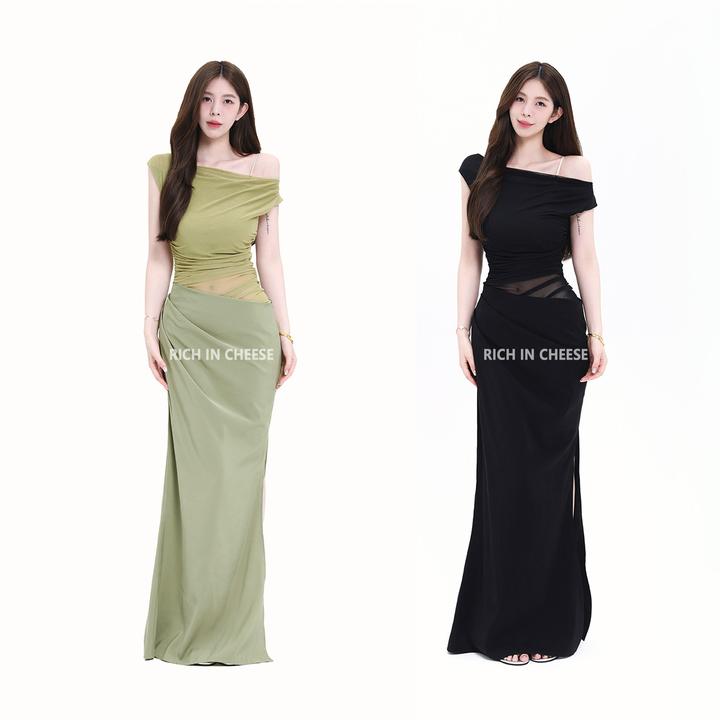 舒胡蕾 只此青绿【部分现货】 一裙三穿气质褶皱收腰显瘦拼接连衣裙