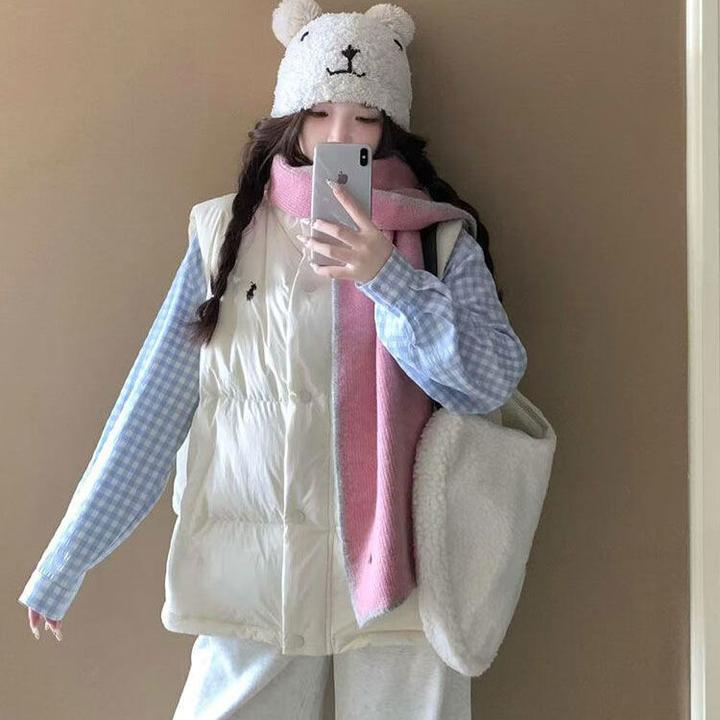 叠穿立领拉链无袖棉服马女2025秋冬新款小个子宽松保暖棉服外套