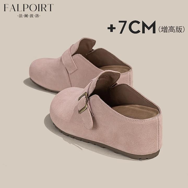 FALPOIRT 厚底增高7cm樱花粉包头半拖鞋女外穿高级感一脚蹬勃肯鞋