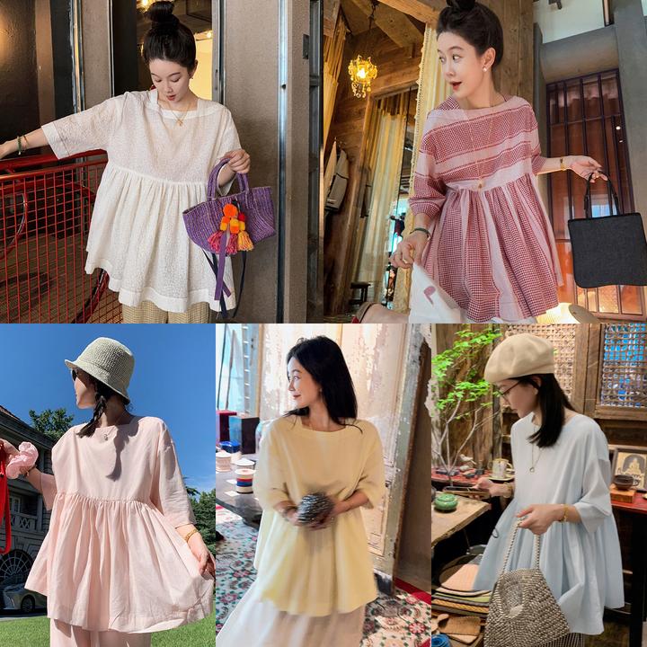 莉贝琳sisy鸡蛋套装女七分袖宽松休闲百搭薄上衣S25307LS01