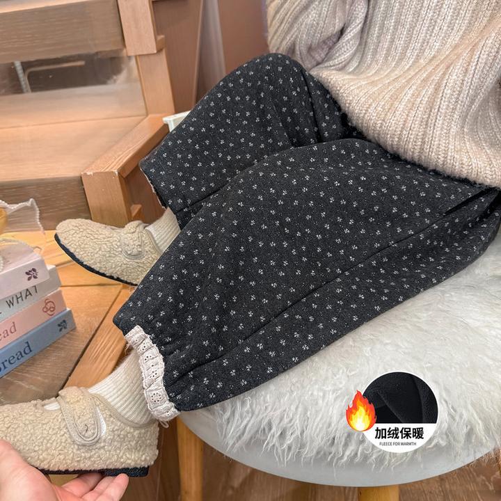 冬款加绒裤女童碎花裤子2025新款宝宝宽松灯笼裤儿童洋气保暖卫裤