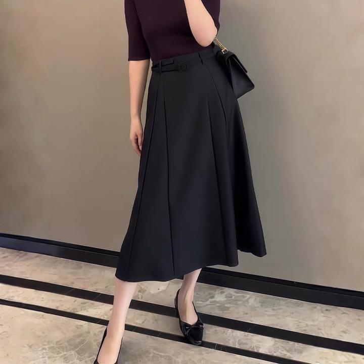 夏季韩版黑色半身裙女2025新款时尚高腰显瘦设计感A字休闲中长裙