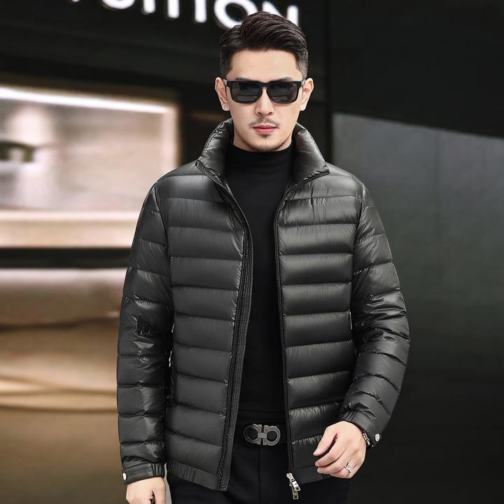 高级感男士羽绒服短款冬季新款立领亮面免洗保暖外套潮流中年男装