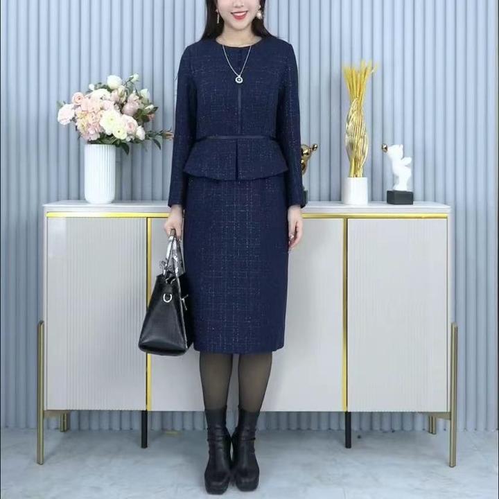 大码女装修身显瘦气质小香风假两件拼接连衣裙 ZB4851