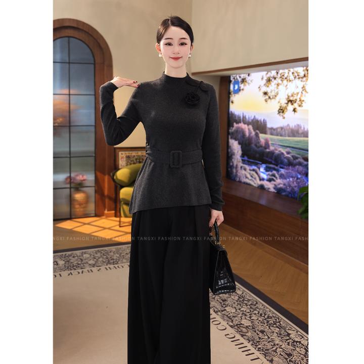 2026秋冬新款【TX-8450】含绵羊毛时尚配腰带显瘦收腰修身针织上