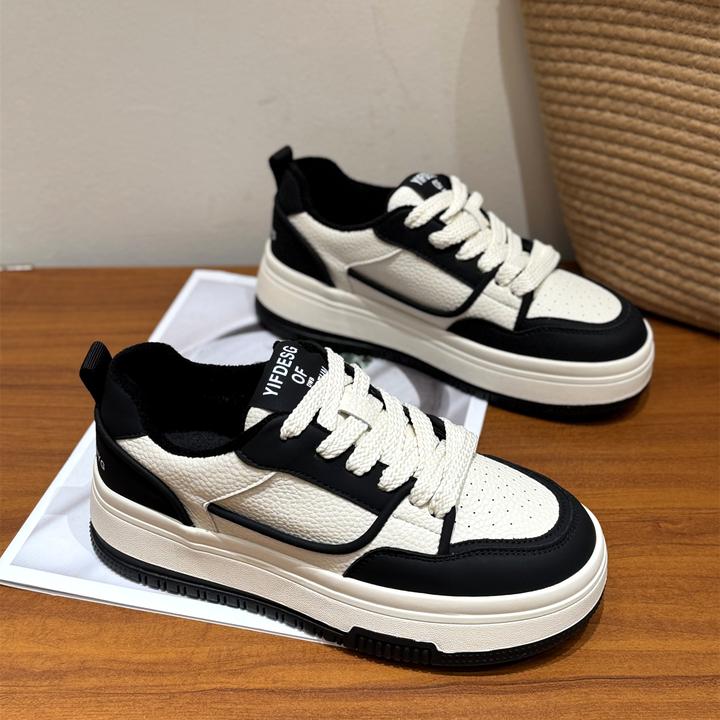 真皮黑白熊猫小白鞋女ins潮2025新款秋加绒厚底百搭运动休闲板鞋
