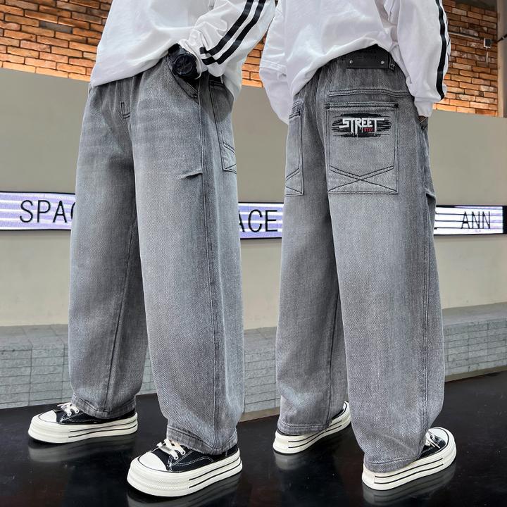 男童牛仔裤子春秋款2025新款中大儿童春装男孩炸街痞帅风休闲长裤