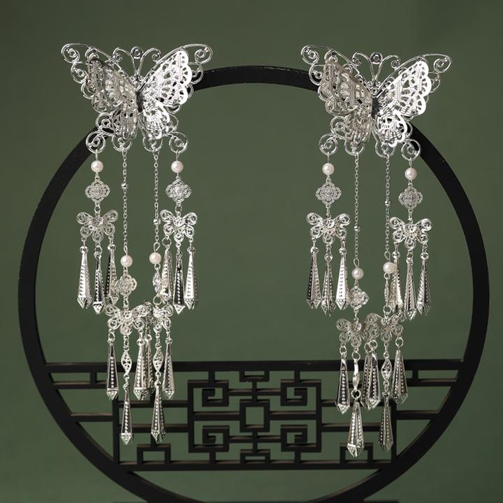 战国袍蝴蝶流苏发夹国风步摇铃铛发饰魏晋风后压边夹汉服古风配饰