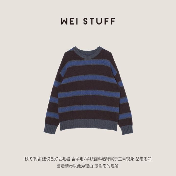 WEI STUFF“复古腔调”重磅羊绒羊毛圆领拼色针织毛衣 10995.