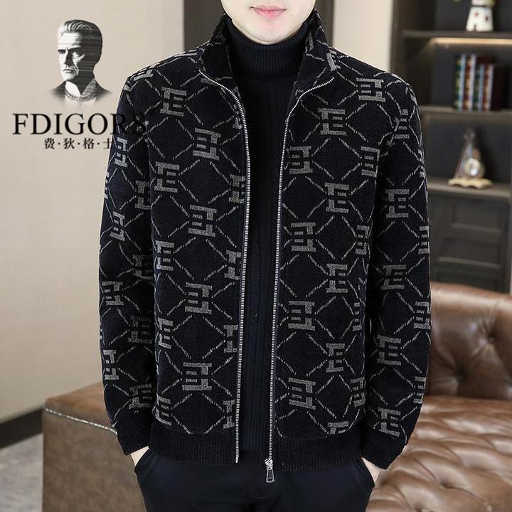 FDIGORS/费狄格士冬季男士休闲毛呢夹克印花加棉加厚短款外套
