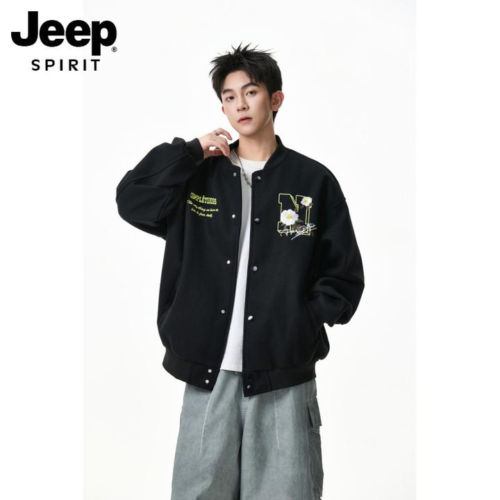 JEEPSPIRIT美式高街痞帅棒球服男秋绣花设计夹克外套学院风开衫