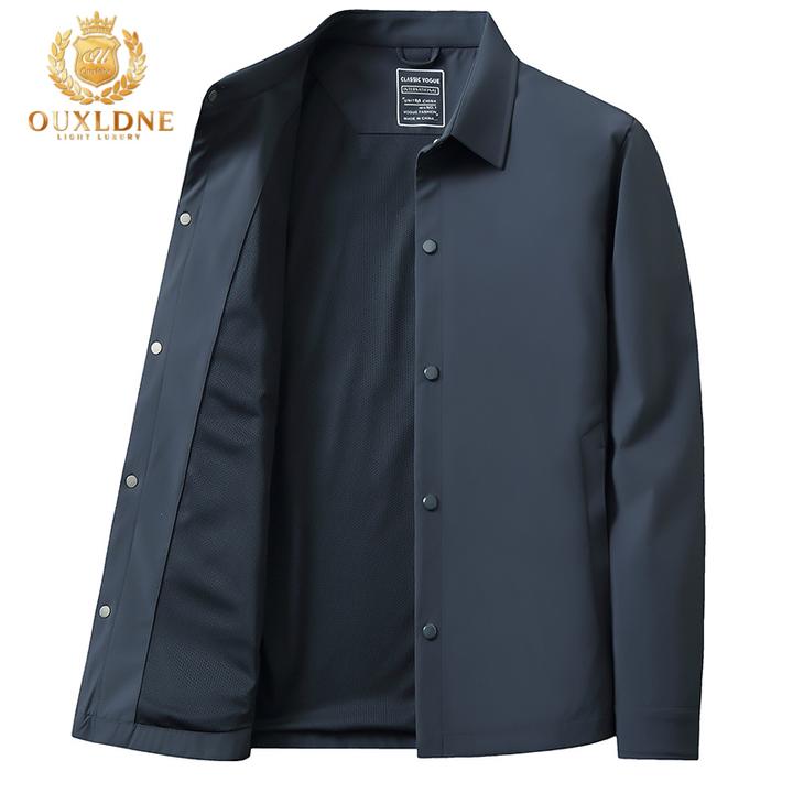 OUXLDNE2025秋冬外套行政翻领夹克男中年休闲防皱高级感锦氨面料