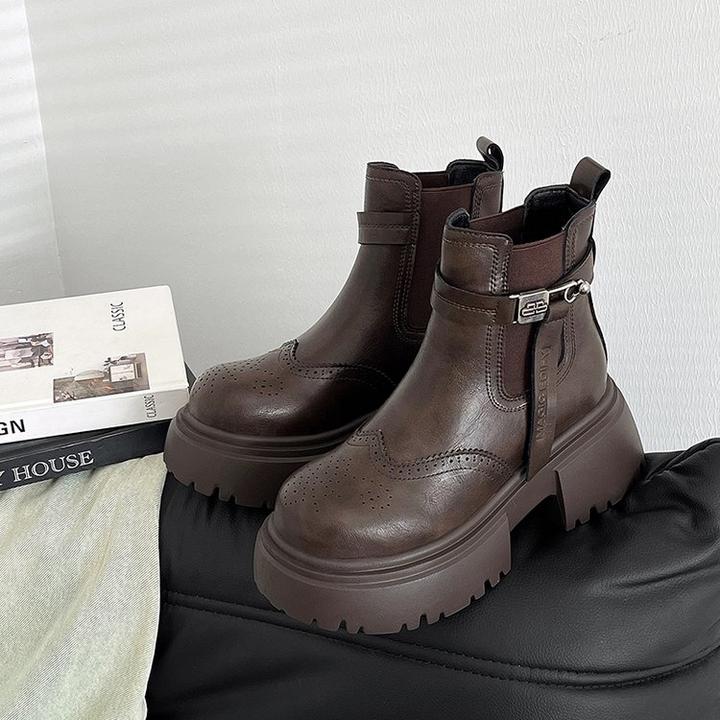 欧货皮面加绒马丁靴厚底增高烟筒靴设计感英伦风百搭短靴休闲