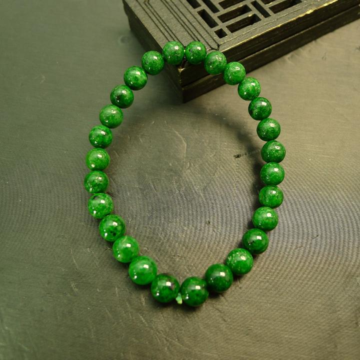 #J409糯种满色辣绿缅甸天然A货翡翠素面圆珠子手链手串