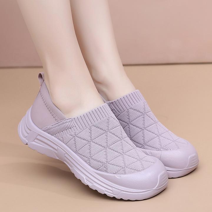 新款春秋后跟可踩两穿休闲鞋飞织运动软底防滑舒适透气轻便妈妈鞋