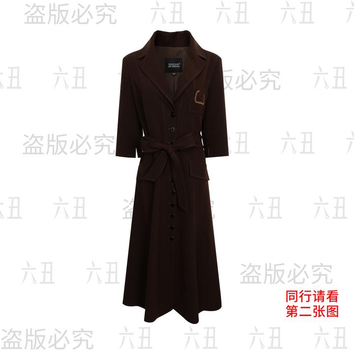 六丑【高定风衣】新款高级定制气质V字钉珠风衣连衣裙506AFY0224