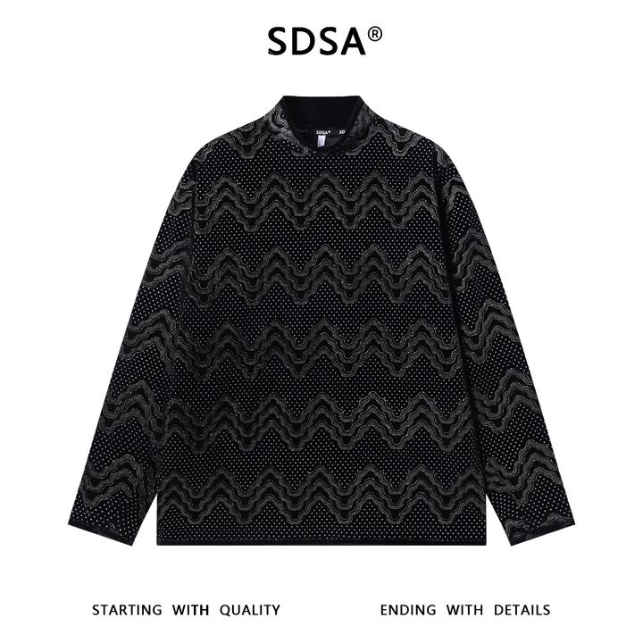 SDSA秋冬新款痞帅男装潮牌撞色绒面波点半高领长袖T恤简约百搭