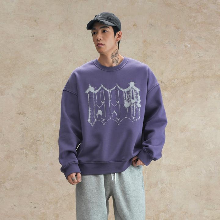 鹿家门冬季美式复古印花休闲套头衫加绒加厚运动卫衣宽松潮流打底