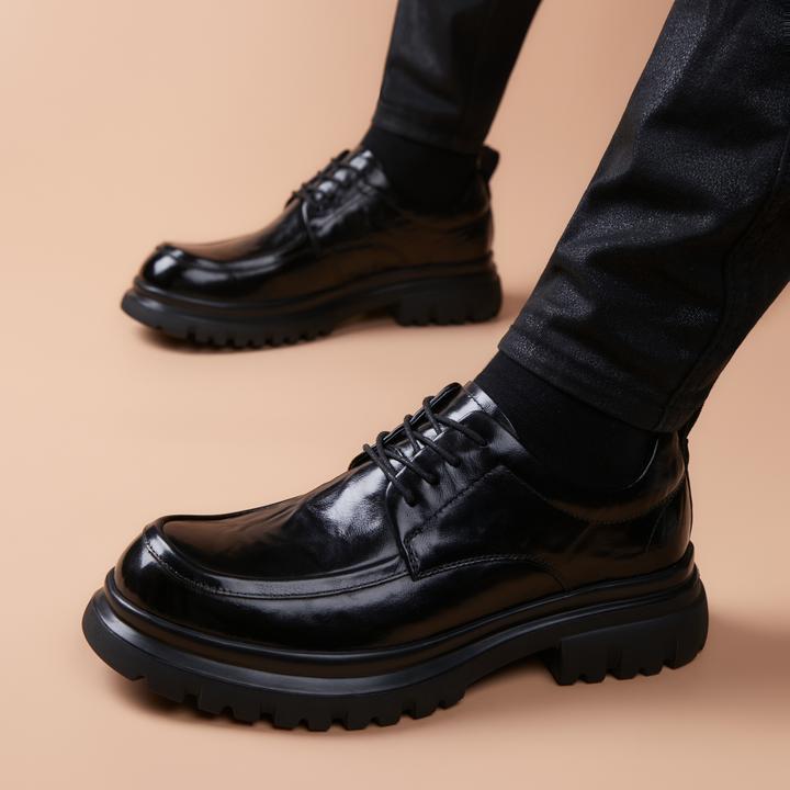 头层牛皮男士秋季商务正装皮鞋男款真皮英伦风厚底增高男鞋德比鞋