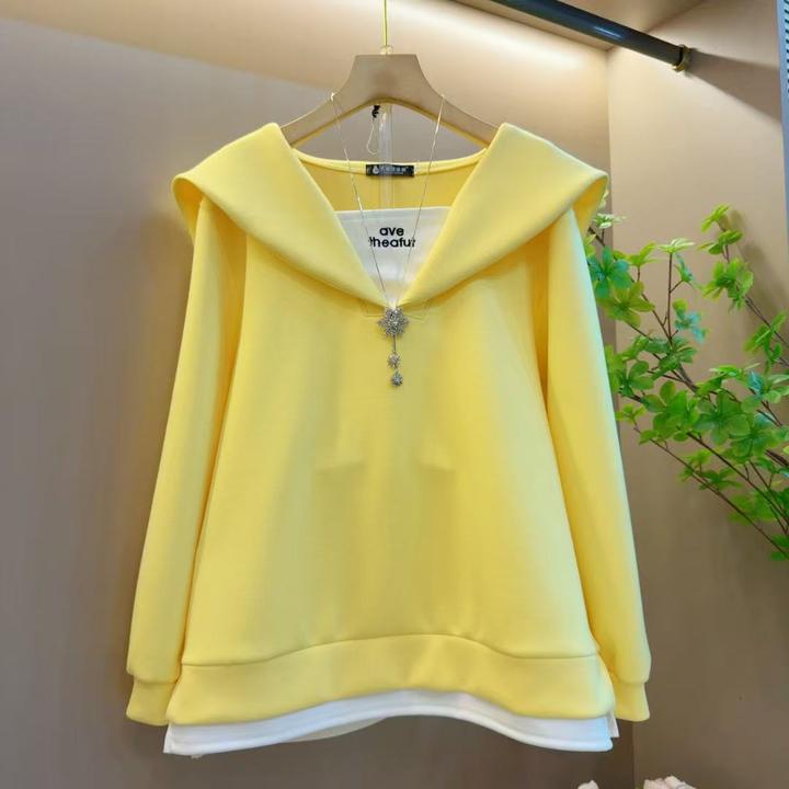 韩系新款气质拼接假两件设计感百搭显瘦宽松春季上衣（长66左右）