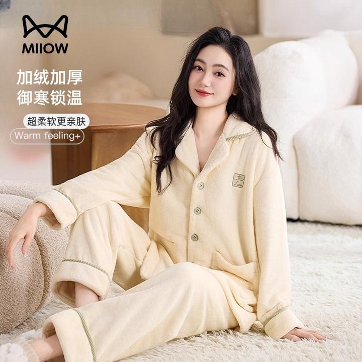 猫人睡衣女款2025新款冬季珊瑚绒加厚加绒法兰绒保暖家居服可外穿
