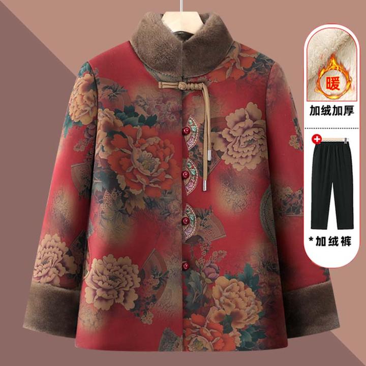 妈妈冬装棉衣老太太加绒外套奶奶加厚中式棉袄中老年人唐装棉服女