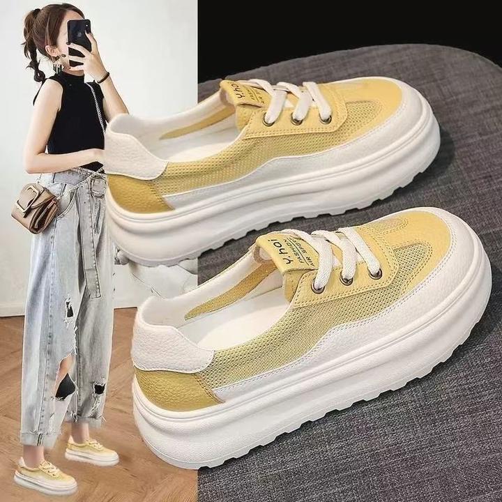 厚底小白鞋女2025夏季新款时尚百搭网面透气舒适学生运动休闲板鞋