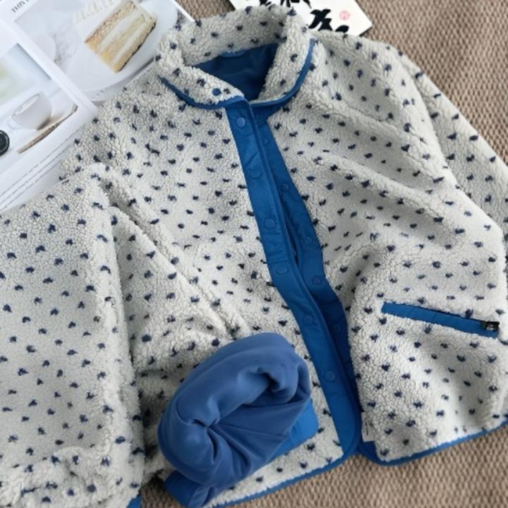 波点撞色珊瑚绒保暖睡衣秋冬季大码长袖长裤慵懒家居休闲服可外穿