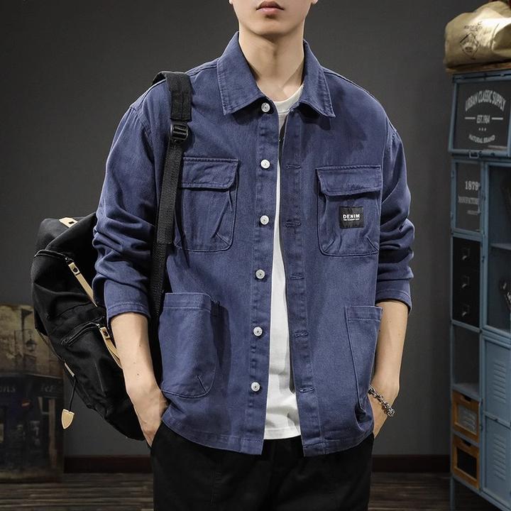 2025春季新款纯棉重磅牛仔夹克男宽松休闲美式猎装工装翻领外套潮