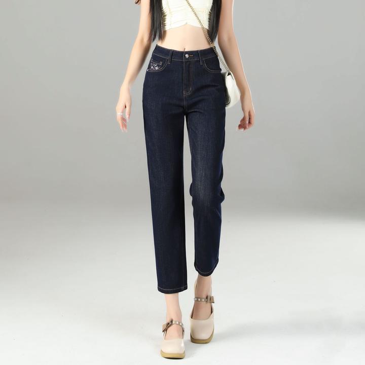 【花宁娜】紫罗.夏季女士百搭显瘦中高腰直筒微弹牛仔裤九分#烟管裤