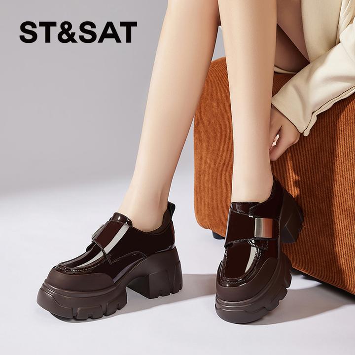 星期六真皮厚底乐福鞋女魔术贴单鞋2025新款春秋女鞋高级感小皮鞋