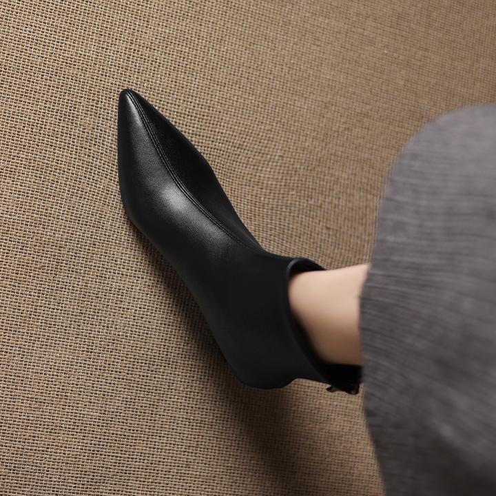 真皮断码清仓法式尖头细跟短靴女2025新款春秋小矮跟时尚瘦瘦皮靴