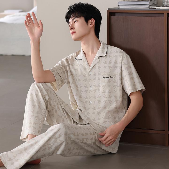 【凉感爽棉】睡衣男纯棉套装凉感开衫短袖长裤男士家居服中年男生