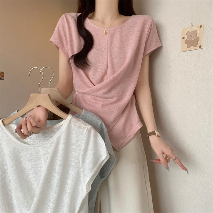 X8540实拍大码新款修身圆领交叉设计感通勤显瘦百搭套头针织衫女