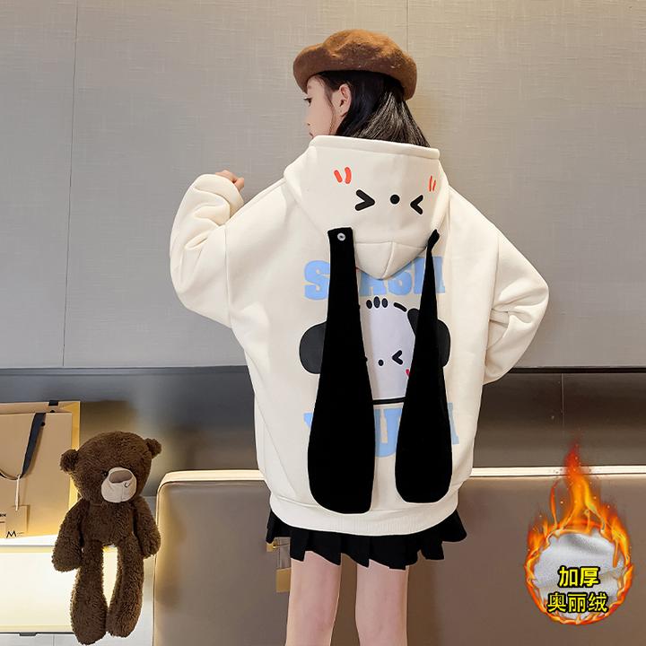 女童外套秋冬款2025新款中大童连帽卫衣潮韩版加绒加厚女孩冬装潮
