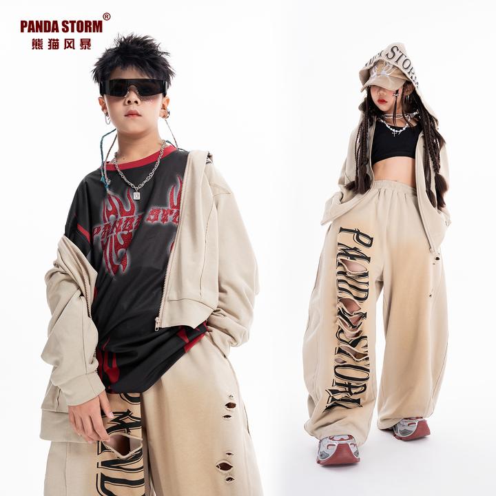 男女童嘻哈街舞爵士舞hiphop宽松长袖卫衣外套长裤套装儿童演出服
