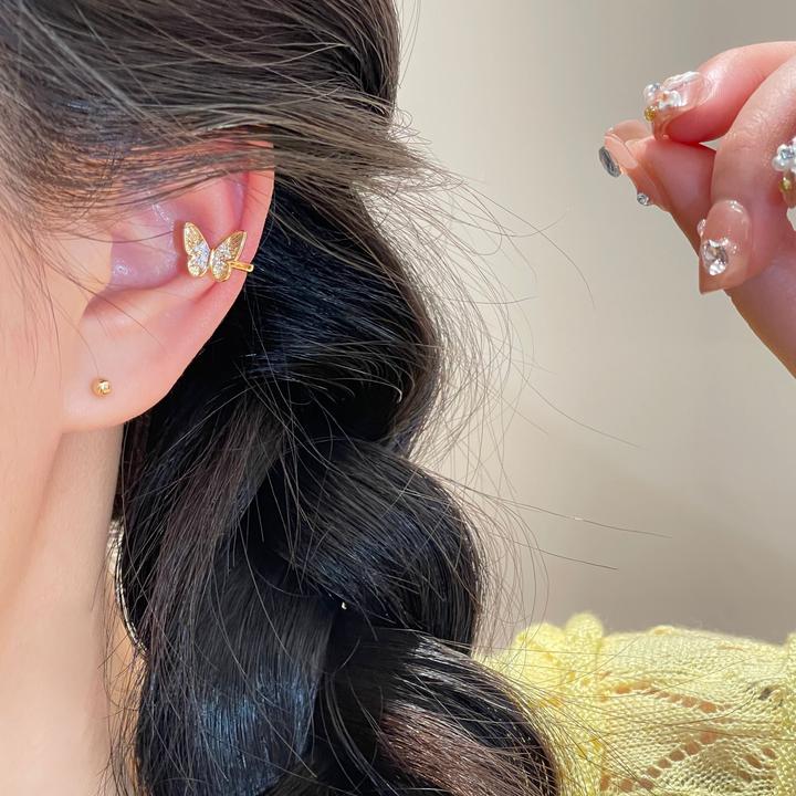 金色蝴蝶爆闪甜美耳骨夹少女时尚设计感轻奢耳饰R2578