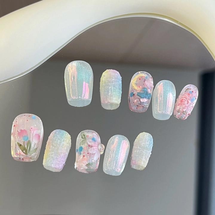 【YOO VIEW柚见】手工【奶油小花高质量穿戴甲片推荐20新款穿戴甲