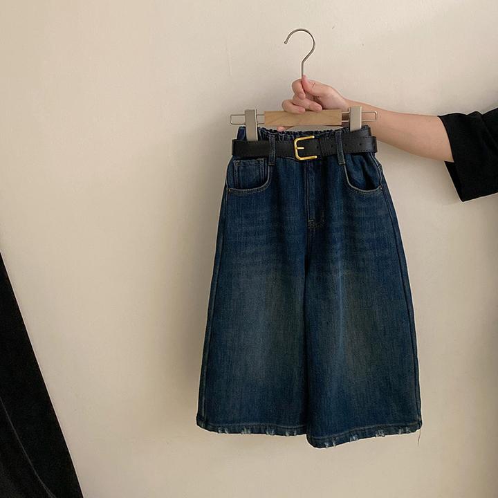 【安安家】女童韩版秋冬新款加绒阔腿牛仔裤中大童九分裤子R25573