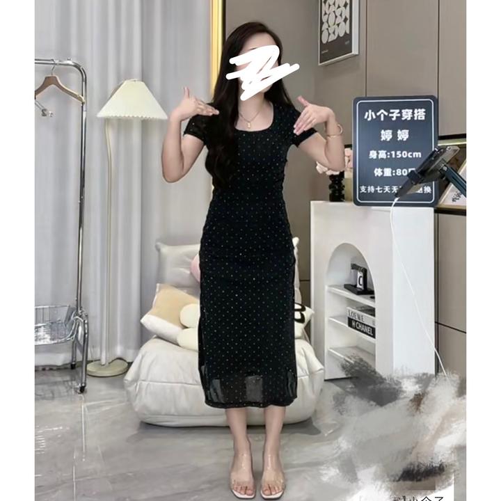 【小个子定制】小个子气质修身满天星烫钻连衣裙#1233